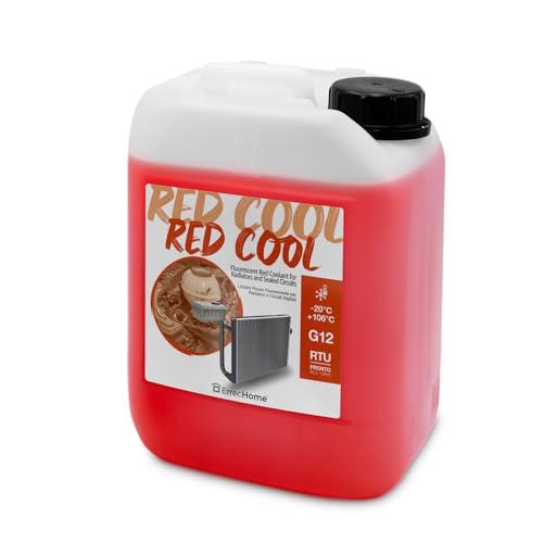 ErrecHome Red Cool, Liquido Radiatore Rosso Fluorescente -20°C, antigelo G12 con pacchetto inibitore a base organica OAT, Pronto all’uso, 5 Litri