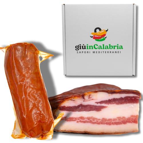 Box Calabrese: Guanciale Calabrese 400g e Nduja di Spilinga 250g - Salumi Artigianali Calabresi, Ideali per Ricette Tradizionali e Cesta regalo - Sapori mediterranei