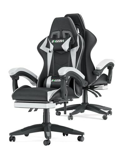 Racingreat Sedia da gaming, ergonomica, per gamer, con cuscino lombare e poggiatesta, regolabile in altezza, sedia per computer, per ufficio, per adulti, ragazze e ragazzi (Con poggiapiedi,Bianco