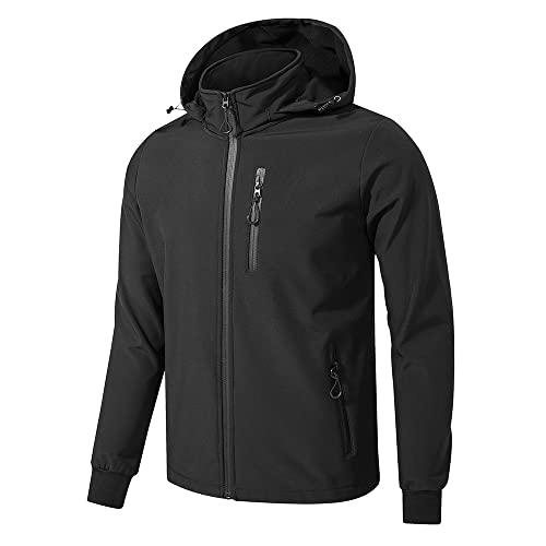 TONY BACKER Giacca Jacket Uomo Invernale Softshell Impermeabile Antivento con Cappuccio Giacca Calda Giubbotto Uomo Trekking Casual (M, NERO-60)
