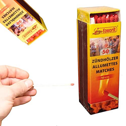 favorit Fiammiferi lunghi 10 cm, 50 pezzi – buono ed economico, accendifuoco per forno, accendifuoco a carbone, accendifuoco per barbecue, camino a cubo, ecologico – 1242