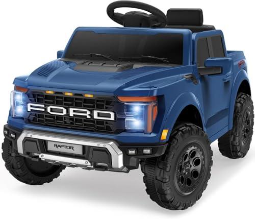 Ford F150 Raptor 12V Auto Elettrica per Bambini con Telecomando – Pick-Up Fuoristrada con Luci LED, Bluetooth e Ammortizzatori – Carico Max 30 kg (Blu)