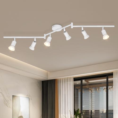 Dehobo Faretti LED da Soffitto Orientabili con 6 Luci - Lampadario da Soffitto Moderna Metallo Bianco per Plafoniera Soggiorno Camera da Letto - GU10 Lampadina Non Inclusa