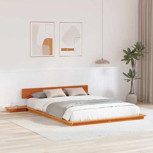 vidaXL Struttura Letto con Tavolini Laterali Marrone Cerato 160X200Cm Legno Massello Piattaforma Mobili da Camera Soluzioni di Stoccaggio Minimaliste Stile Giapponese Integrato