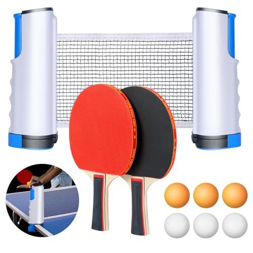 flintronic Set di Racchette da Ping Pong, Ping Pong Set da Tavolo Portatile, con Rete da Ping Pong Retrattile, 2 Racchette da Ping Pong, 6 Palline, 1 Borsa in Rete, per Bambini, Famiglie (Blu)