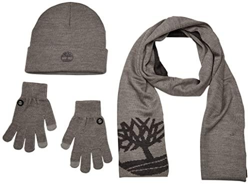 Timberland Double Layer Scarf, Cuffed Beanie & Magic Glove Gift Set, Marne Grigia Chiara, Taglia Unica Uomo