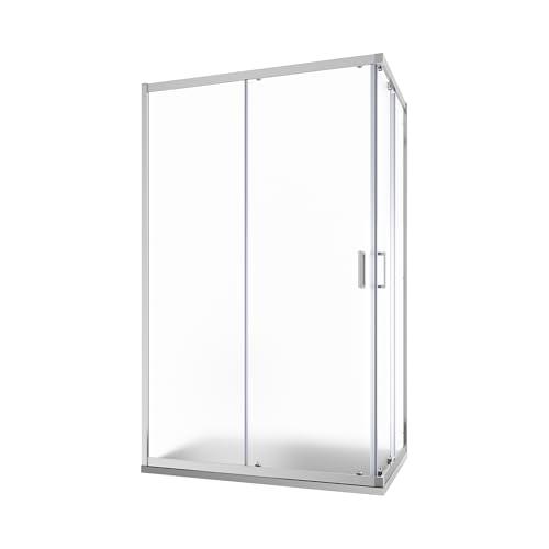 Box Doccia Angolare Due Ante Scorrevoli Cristallo Temperato 6mm Profili Squadrati Cromati Altezza 185 cm - Tonga (Vetro Opaco, 80x120)
