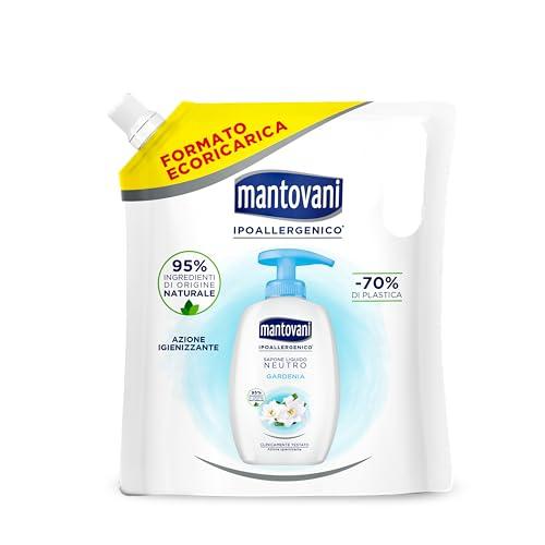 Mantovani - Sapone Liquido Mani Neutro Ipoallergenico, Fragranza Gardenia, con Vitamina E e Collagene Vegetale, Ecoricarica 750 ml