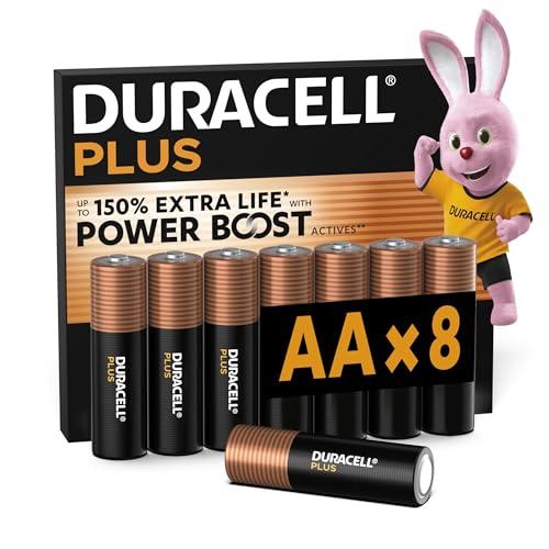 DURACELL Batterie Plus AA (Confezione da 8) – Batterie Alcaline da 1,5 V – Fino al 150% di durata extra con Attivi POWER BOOST– Affidabilità per i dispositivi di utilizzo quotidiano –MN1500