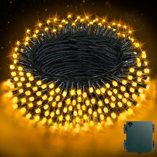 Buudala Luci Albero Di Natale a Batteria, 21M 210 LED Stringa Luci Impermeabile con Scatola Batteria Verde Scuro - 8 Modalità, Timer, Bianco Caldo per Interni/Esterni, Festa, Giardino, Natale