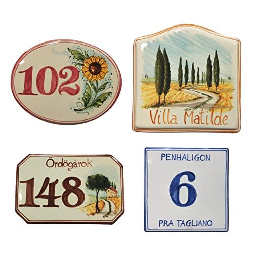 Numeri Civici e Targhe in ceramica fatte a mano personalizzabili con Indirizzo, Nome Famiglia e decori- quadrata, rettangolare, ovale - per esterni ed interni - Resistente alle condizioni atmosferiche - Made in Italy