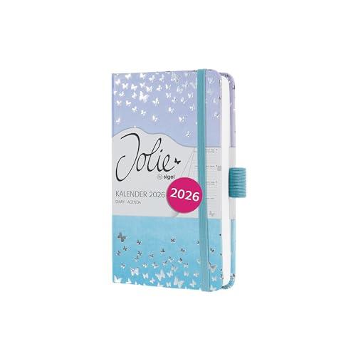SIGEL J6346 Agenda settimanale Jolie 2026-1 anno - circa A6 - Butterfly Confetti Candy - 2 pagine = 1 settimana - copertina rigida - 80 g/m² - blu/viola - 174 p. - certificazione FSC