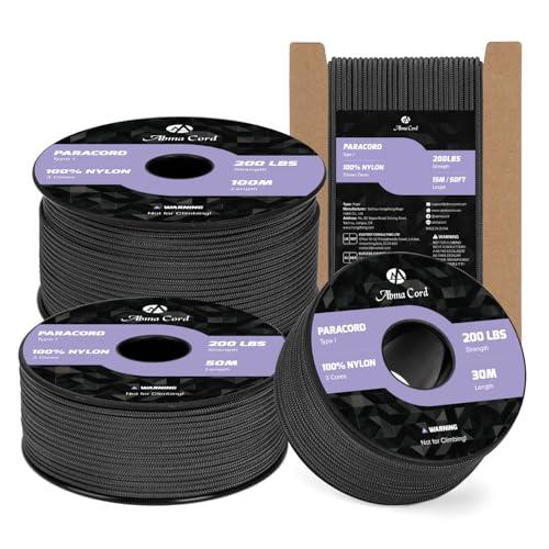 Abma Cord Paracord 2mm 30m Corda Nylon 3 Fili Tipo I Corda Paracord per Fai da te, Campeggio, Attività All'aperto - Max. 90kg (200lbs) - Nero
