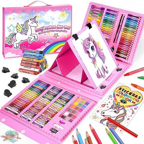 HappyGoLucky Regalo Bambina 3 4 5 6 7 8 9 10 anni, Valigetta Colori per Bambini Matite Colorate Pastelli a Cera Acquerelli Giochi Bambina 4 5 6 7 8 9 10 anni Femmina Kit Disegno Colori per Bambini