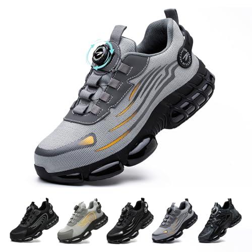 Gugifcto Scarpe Antinfortunistiche Uomo Donna Moda Sneakers Antiscivolo Leggere Traspiranti Rilascio Comode Rapido Scarpe Sicurezza con Punta in Acciaio Grey 43 EU