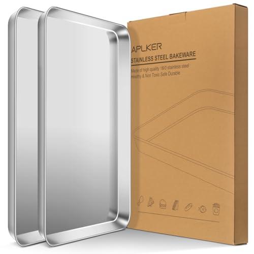 APLKER Set 2 Teglie da Forno in Acciaio Inox, Teglia per Pizza Professionale, Teglia Forno Rettangolare per Pane, Biscotti, Pizza e Torte, 40,5 x 30,5 x 2.5 cm