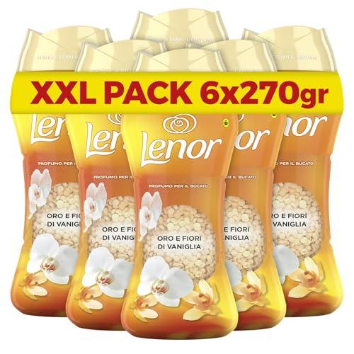Lenor Profumatore Bucato Perle Profumate Lavatrice,Oro e Fiori Di Vaniglia, Maxi Formato 6 x 270g, Intensificatore Di Profumo