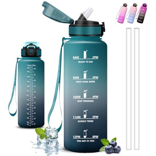 Borraccia 1,5 litri, Borraccia con Cannuccia, Senza Perdite, Water Bottle Motivazionale, Facile da Pulire, Borracce Trekking, Con Slogan Motivazionale, per Fitness, Yoga, Campeggio, Escursionismo