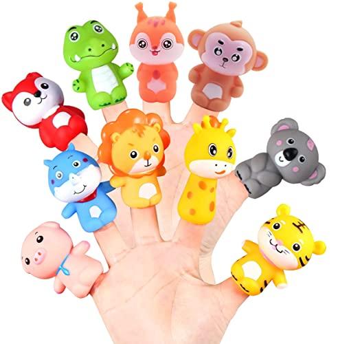 Confezione da 10 Burattini a Dito Animali in Vinile Impermeabile e Carini Puntelli per Bambole da dito Figure Giocattolo Regalo per Bambini