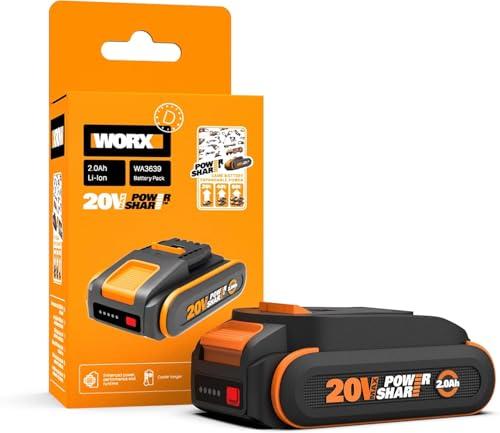 WORX WA3639 Batteria agli ioni di litio PowerShare 20V 2.0Ah con indicatore di carica e protezione da sovraccarico