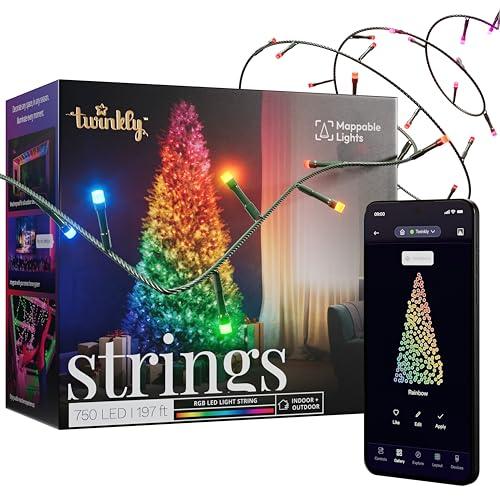 Twinkly Strings 750 LED RGB, Striscia Luci LED Mappabile Esterno e Interno, Luci Smart Multicolore, Compatibile con Alexa e Google Home, Luci Mappabili, IP44, Controllo App, Filo Nero, 60m