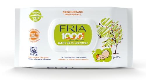 Fria Baby Eco Natural 1000 Giorni Salviette per Cambio Pannolino, Formula con Estratto di Avena ad Azione Riequilibrante sulla Pelle, Dermatologicamente Testate, Confezione da 72 Salviette