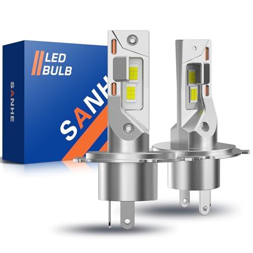 SANHE Lampadine H4 LED per Automobili Moto Come Abbaglianti e Anabbaglianti, 20000LM 6500K Bianco Freddo Sostituzione Lampada Alogena, Fanless Design, Plug and Play (2 pezzi)