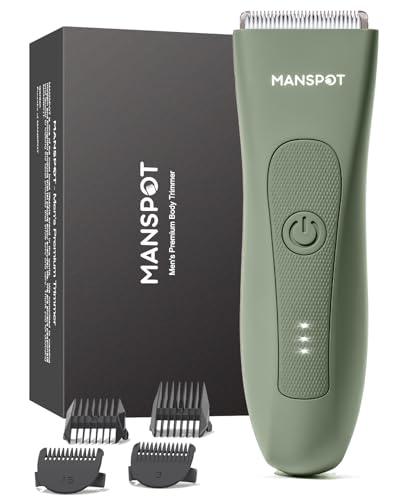 MANSPOT Rasoio Elettrico Corpo Uomo, Depilatore Corpo Uomo Impermeabile IPX9, Rasoio Parti Intime Umido e Asciutto, Rasoio Intimo per Viso, Braccia, Torace, Gambe, Ascelle