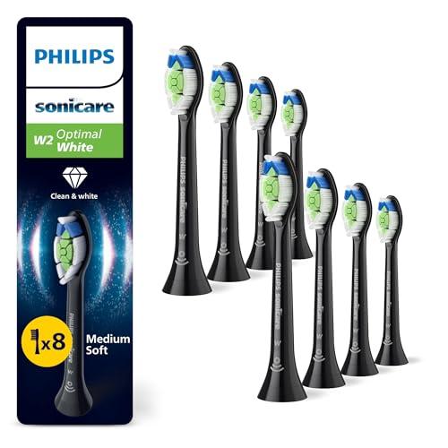 PHILIPS Sonicare W2 Optimal White, testine di ricambio originali, nero, confezione da 8, HX6068/88, Nuovo, 8 Testine