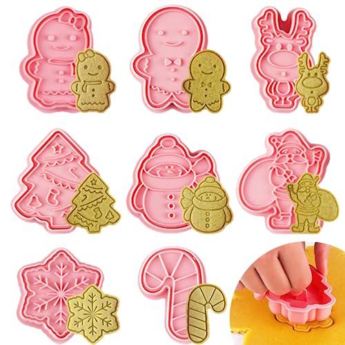 Formine Biscotti Natale, 8 pezzi Stampini Biscotti Natale, 3D Pressable Formine per Biscotti, Christmas Cookie Cutter per Biscotti Natalizie Torta, Gingerbread Man, Albero di Natale