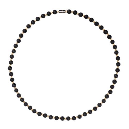 Collana Choker in Pietre Naturali Fatto a Mano per Donne e Uomini - Pietra Lavica con Perle da 6mm e Perle Placcate Oro 3mm - Elastico 50cm con Chiusura Magnetica