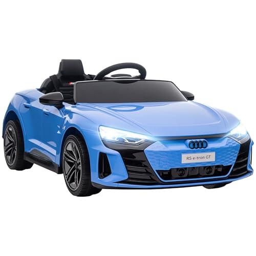 HOMCOM AUDI RS Macchina Elettrica per Bambini 3-5 Anni 12V Doppio Motori, Auto Elettrica per Bambini 3-5km/h con Cintura di Sicurezza, Telecomando, Sospensioni, Musica, Luci LED e Clacson, Blu