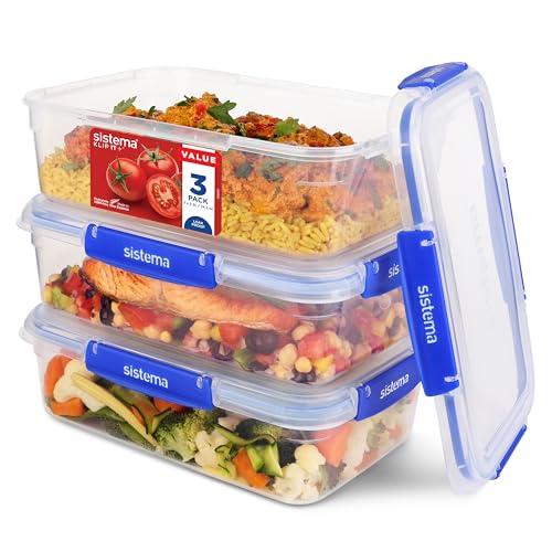 Sistema KLIP IT PLUS contenitori per alimenti | 2,2 L | Contenitori contenitori ermetici a prova di perdite ed impilabili | Porta pranzo con Guarnizione ermetica | 3 pezzi