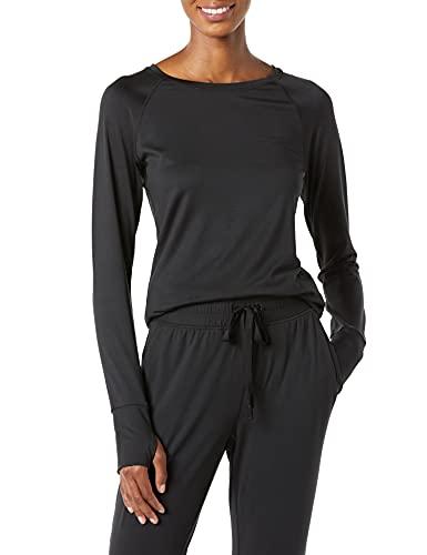 Amazon Essentials Maglia Girocollo a Maniche Lunghe Elasticizzata Tecnica Spazzolata (Taglie Forti Disponibili) Donna, Nero, M