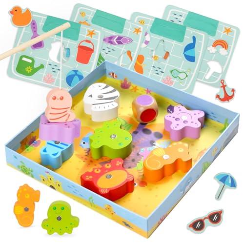 Nene Toys Gioco di Pesca Magnetica per Bambini 2 Anni - Gioco Didattico in Legno di Pesca Magnetica con Puzzle di Abbinamento dei Colori - Gioco Montessori 2 Anni - Regalo Bambina Bambino di 2 3 Anni