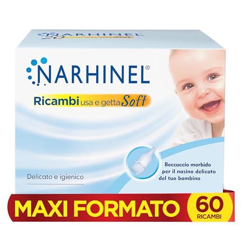 Narhinel MAXI FORMATO 60 Ricambi per Aspiratore Nasale Neonato e Bambini con Filtro Igienico Assorbente per Trattenere il Muco, Monouso, Soft, Pacco da 60 Ricambi