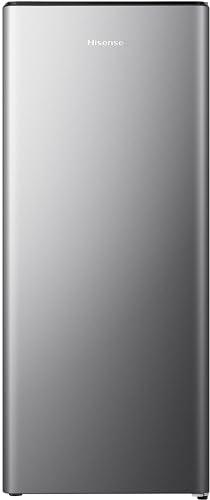 Hisense RR220D4BDE - Frigorifero autoportante retrò, capacità 165 litri con contenitore per ghiaccio a 4 stelle, sbrinamento automatico, portabottiglie per vino, colore argento, classe E, 128 x 51,9 x