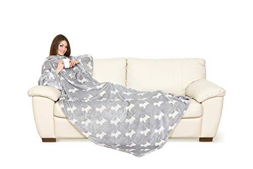 Kanguru Coperta con maniche Grigia, soffice plaid in pile, Microfibra, con tasca centrale, 210x140cm, regalo donna compleanno, amica, Hoodie per divano, letto, relax, Natale, vestaglia invernale