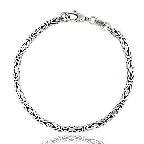 ViMon gioielli| Bracciale snake etnico da uomo, catena maglia bizantina, in argento 925 nero anticato. Spessore 3 mm,lunghezza a scelta tra cm 18 19 20 21 22 23