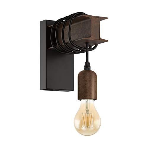 EGLO Lampada da parete Townshend 4, plafoniera vintage a uno punto luce, lampada da parete dal design industriale, lampada retrò in acciaio, nero, marrone, E27