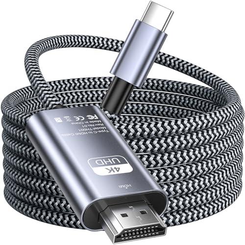 Siwket Cavo da USB C a HDMI 2 m, in nylon da USB tipo C a HDMI 4K UHD (compatibile con Thunderbolt 3) per iPhone 15 Pro, MacBook Pro/Air 2021, iPad Pro/Air, Samsung Galaxy S24/S23/S22 Ultra, TV,