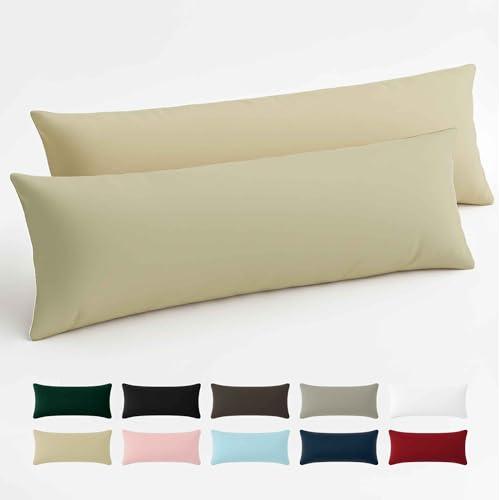 Dreamzie Federe 40x145 Cotone Rinforzato (Set da 2) - Beige - Trama Fitta a 57 Fili/cm² - Federe Cuscini 40x145 cm - Federe Cuscino 40x145 Certificate Oeko Tex