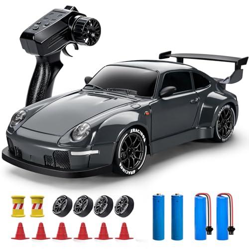 HANNVIW Macchina Telecomandata RC Drift Car, 1:24 20KM/H 4WD Macchine Telecomandate per Bambini Adulti, Radiocomandata Auto con Luci, Grigio