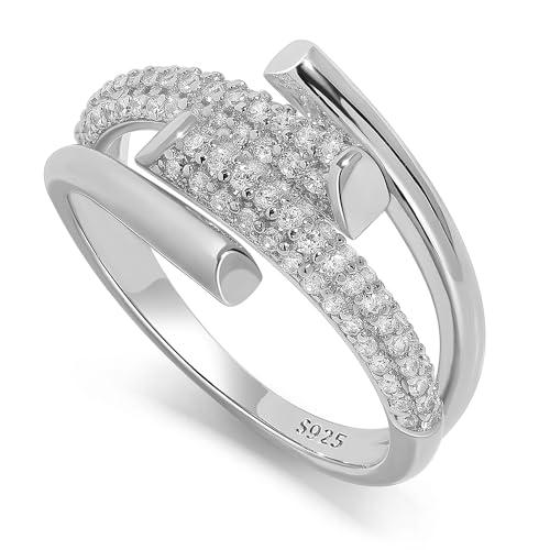 Meissa Anello da Pollice per Donna in Argento Sterling 925, Anello a Forma di Abbraccio Artigianale, Banda Chunky Placcata Oro, Anello Regolabile con Zirconia Cubica, Gioiello per Lei, Argento
