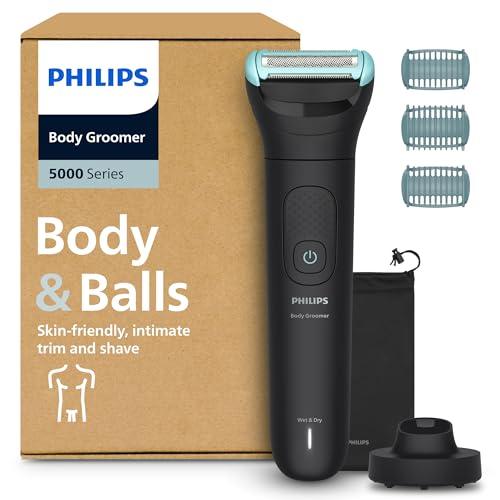 Philips Bodygroom Serie 5000 - Rifinitore per uomo con Sistema a tripla protezione, Rifinitura e rasatura intima, Impermeabile al 100%, 100 minuti di autonomia, Modello BG5485/30