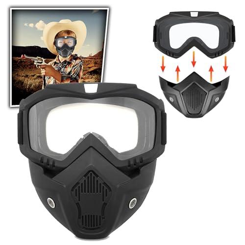 AQzxdc Maschera tattica for softair, nera, staccabile, con occhiali protettivi for tiro, ciclismo, Natale, cosplay, feste...(B)