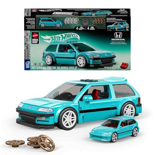 Mattel Brick Shop Hot Wheels - Custom '90 Honda Civic EF Serie Speed, set da costruire con 248 pezzi, dettagli realistici e adesivi per personalizzare l'auto, 10+ anni, JHF62