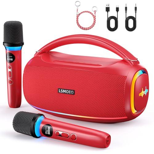 Red Casse Karaoke Portatile,60W Professionale Completo Karaoke per Adulti con 2 Microfoni Wireless IPX5 Bluetooth PA Sistema,Slot per Microfono Ricaricabile,Supporta TF/USB/AUX/TWS(Rosso)