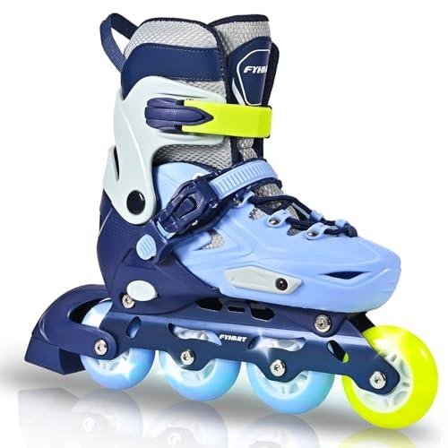 LIRENGUI Pattini in linea per bambini e bambina, Regolabili pattini in linea a 4 ruote per ragazzi ragazze e adolescenti con ruote luminose per lo sport, Blu Verde, Small