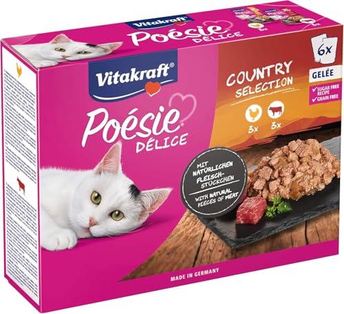 Vitakraft Poésie Délice, Country Selection, alimento umido gatto, in multipack, in una gustosa gelée, con pollo e manzo, in formato convenienza (1 confezione con 6x 85g)